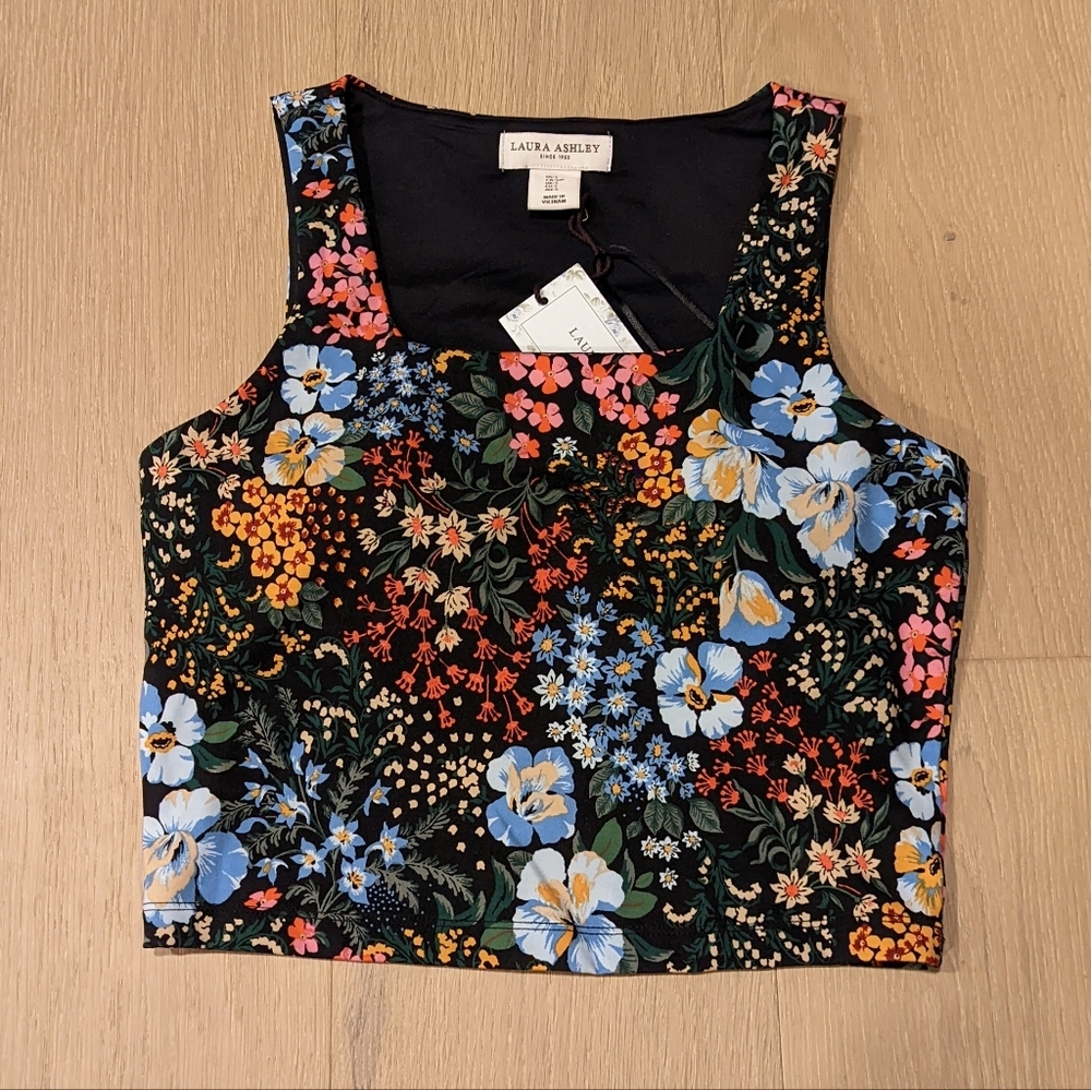 Floral Crop Top - Black Multicolor Top